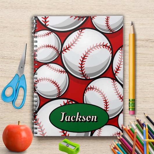 Rotes und grünes Baseballmuster Notizblock