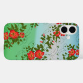 Rotes und grünes Blumenmuster Case-Mate iPhone Hülle (Rückseite (Horizontal))