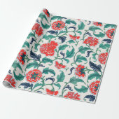 Rotes und grünes Blumenmuster Geschenkpapier (Ungerollt)