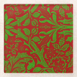 Rotes und grünes Blumenmuster Glasuntersetzer