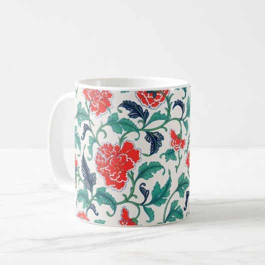 Rotes und grünes Blumenmuster Kaffeetasse (Vorderseite Links)