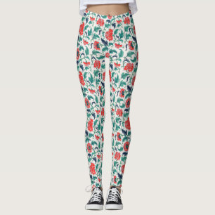 Rotes und grünes Blumenmuster Leggings