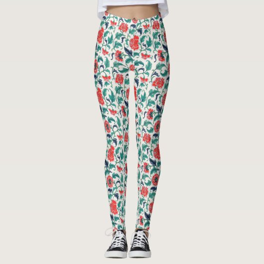 Rotes und grünes Blumenmuster Leggings (Vorderseite)