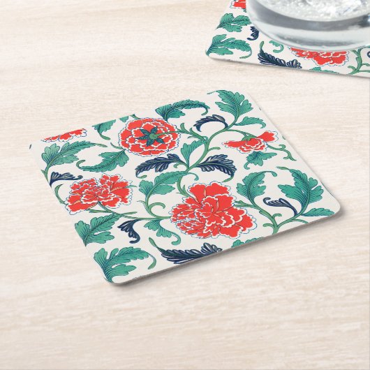 Rotes und grünes Blumenmuster Rechteckiger Pappuntersetzer (angewinkelt)