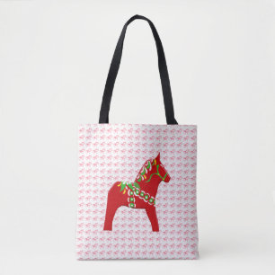 Rotes und grünes Dala-Pferd Tasche