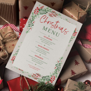 Rotes und grünes festliches Weihnachtsmenü am Aben Einladung