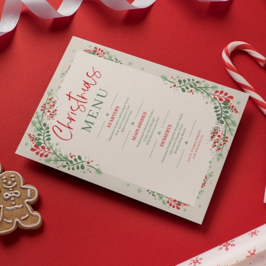 Rotes und grünes festliches Weihnachtsmenü am Aben Einladung