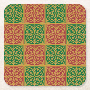 Rotes und grünes Fleur-de-lis-Muster Rechteckiger Pappuntersetzer