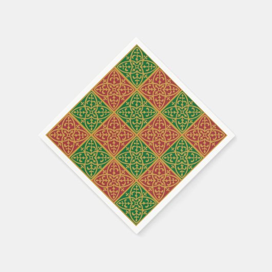 Rotes und grünes Fleur-de-lis-Muster Serviette (Ecke)