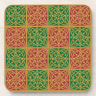 Rotes und grünes Fleur-de-lis-Muster Untersetzer