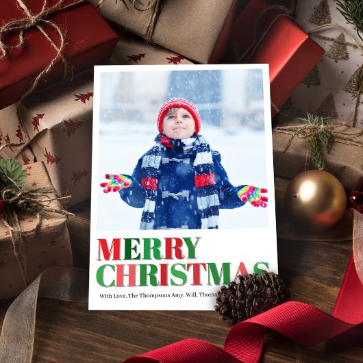 Rotes und grünes Foto Frohe Weihnachten