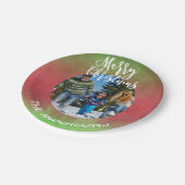 Rotes und grünes Foto Frohe Weihnachten Party Pappteller (Schrägansicht)