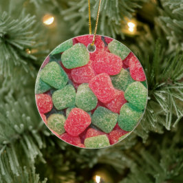 Rotes und grünes Gumdrops Süßes Foto Keramikornament