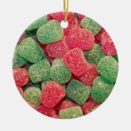 Rotes und grünes Gumdrops Süßes Foto Keramikornament