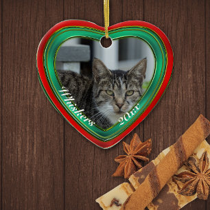 Rotes und grünes Herz Personalisiert mit Foto Keramik Ornament