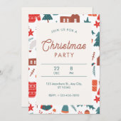 Rotes und grünes illustriertes Weihnachtsfest-Part Einladung (Vorne/Hinten)