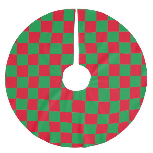Rotes und grünes kariertes Muster Polyester Weihnachtsbaumdecke (Vorderseite)
