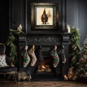 Rotes und grünes Kariertes Wald Gnome Black Santa Poster