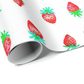 Rotes und grünes, lebendiges Erdbeermuster Geschenkpapier (Rolleneckpunkt)