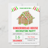 Rotes und grünes Lebkuchenhaus Dekoriertes Party Einladung (Vorderseite)