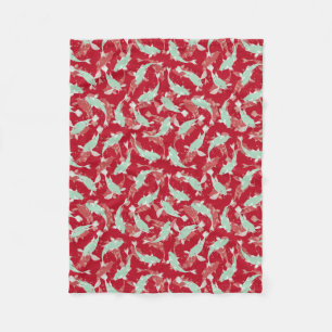 Rotes und grünes Muster - Koi Fish Fleecedecke