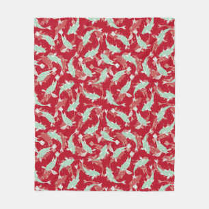 Rotes und grünes Muster - Koi Fish Fleecedecke
