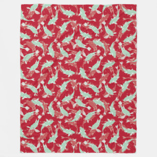 Rotes und grünes Muster - Koi Fish Fleecedecke