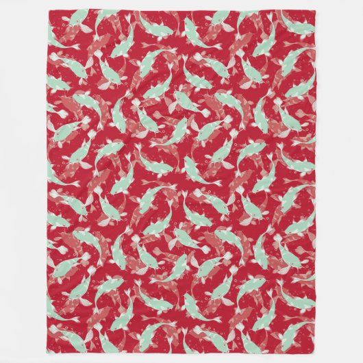 Rotes und grünes Muster - Koi Fish Fleecedecke (Vorderseite)