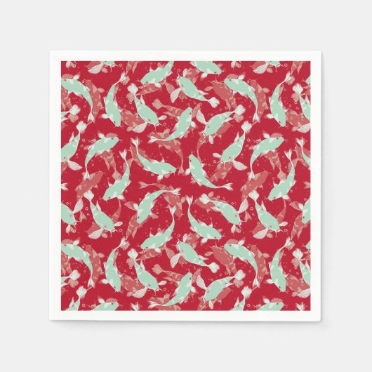 Rotes und grünes Muster - Koi Fish Serviette (Vorderseite)