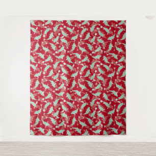 Rotes und grünes Muster - Koi Fish Wandteppich