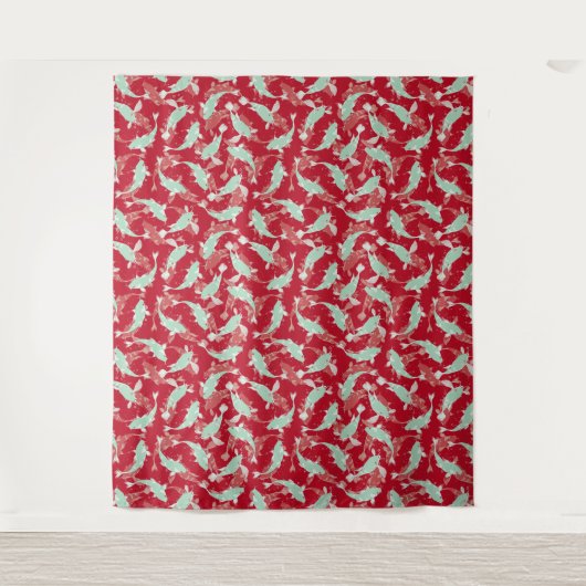 Rotes und grünes Muster - Koi Fish Wandteppich (Vorderseite)
