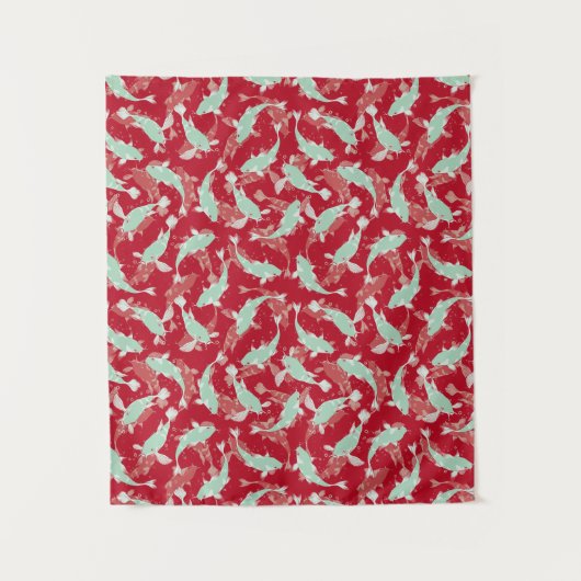 Rotes und grünes Muster - Koi Fish Wandteppich (Vorderseite)
