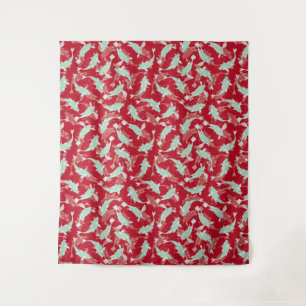 Rotes und grünes Muster - Koi Fish Wandteppich