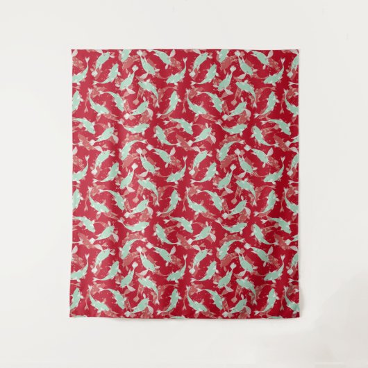 Rotes und grünes Muster - Koi Fish Wandteppich (Vorderseite)