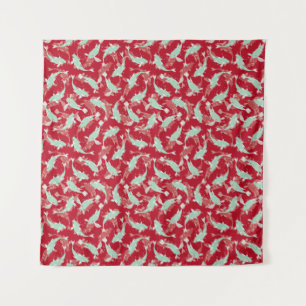 Rotes und grünes Muster - Koi Fish Wandteppich