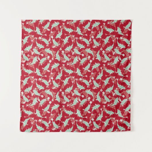 Rotes und grünes Muster - Koi Fish Wandteppich (Vorderseite)