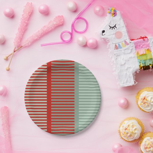 Rotes und grünes Muster Pappteller (Party)