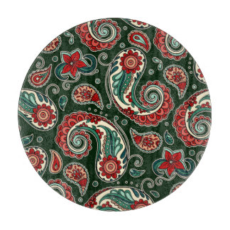 Rotes und grünes Paisley-Rundschneidbrett Schneidebrett