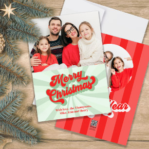Rotes und grünes Retro Frohe Weihnachten Foto