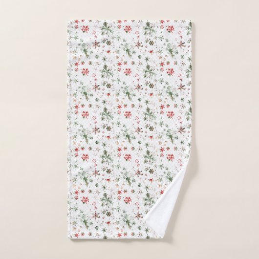 Rotes und grünes Schneeflocken Weihnachten Badhandtuch Set (Handtuch)