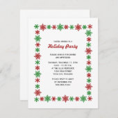 Rotes und grünes Schneeflocken Weihnachts-Party Einladung (Vorne/Hinten)