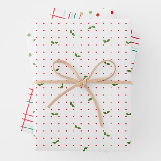 Rotes und grünes Set zu Weihnachten von 3 Geschenkpapier Set (Beispiel)