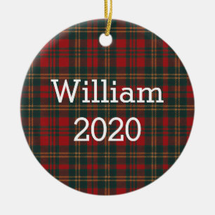 Rotes und grünes Tartan-Karo personalisiert Keramik Ornament