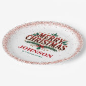 Rotes und grünes Weihnachtsbüros-Party Pappteller (Schrägansicht)