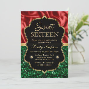 Rotes und grünes Weihnachtsglanz Sweet 16 Einladung