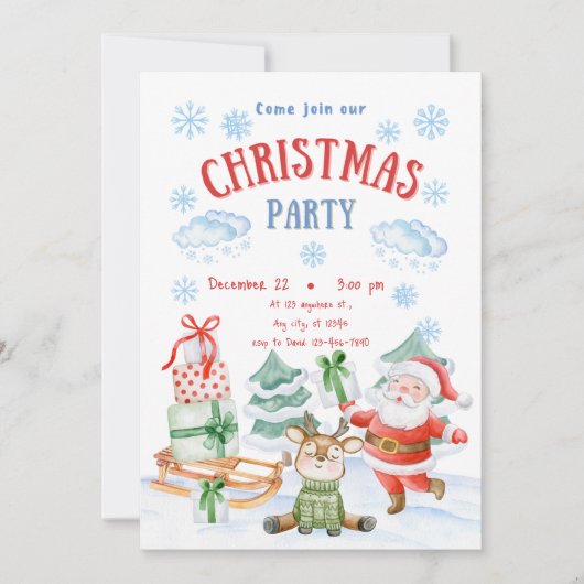 Rotes und grünes Weihnachtskids-Party Einladung (Vorderseite)