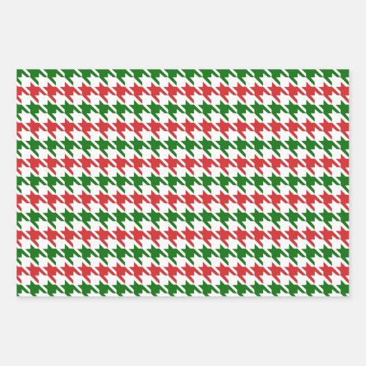 Rotes und grünes Weihnachtsmuster für Hahnentrittm Geschenkpapier Set (Vorderseite)