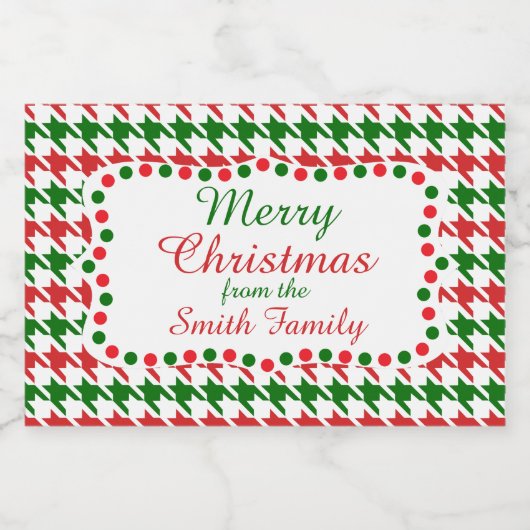 Rotes und grünes Weihnachtsmuster für Hahnentrittm Lebensmitteletikett (Einzelnes Label)