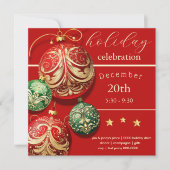 Rotes und grünes Weihnachtsschmuck-Party Einladung (Vorderseite)
