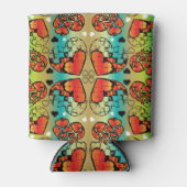 Rotes und grünes, weißes, romantisches Herzmuster Dosenkühler (Vorderseite)